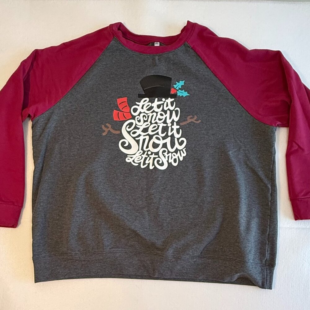LET IT SNOW SNOWMAN CHRISTMAS CREWNECK RAGLAN SHIRT 2XL